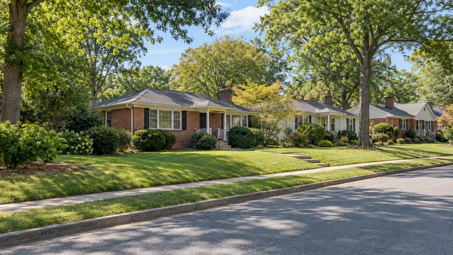 Residential street of typical houses in Winston-Salem